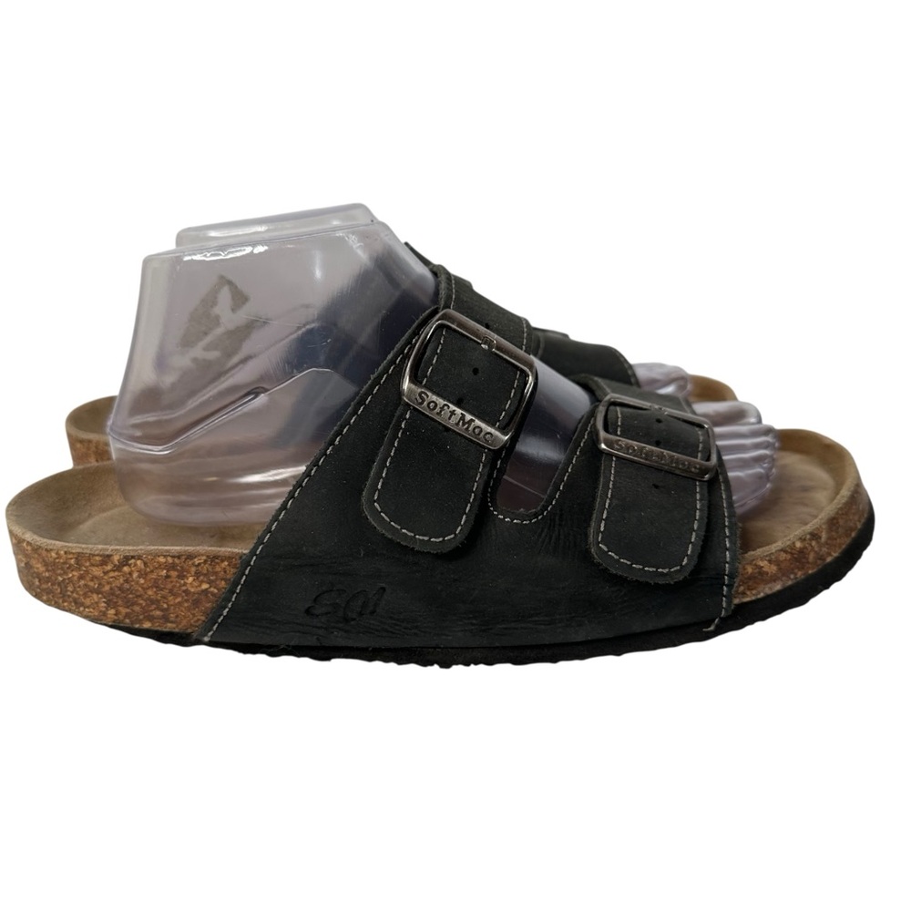 SoftMoc Minimalist Black Two Strap Cork Footbed Slide Sandals Comfort Casual 10